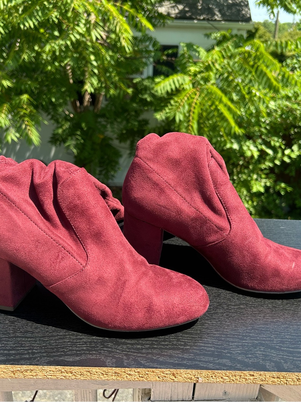Women's Burgundy Suede Block Heel Ankle Boots